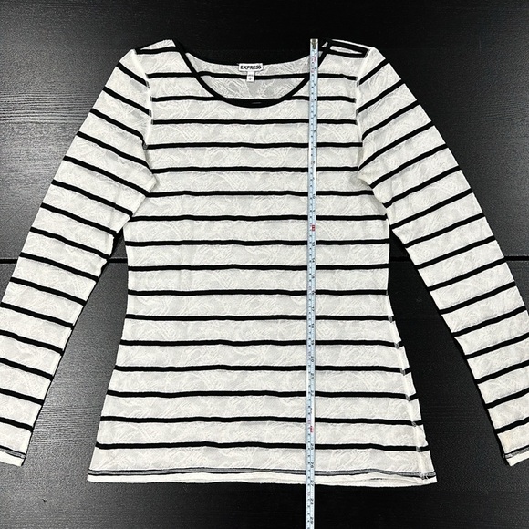 Express White Lace Striped Long Sleeve Top - L - Picture 9 of 10